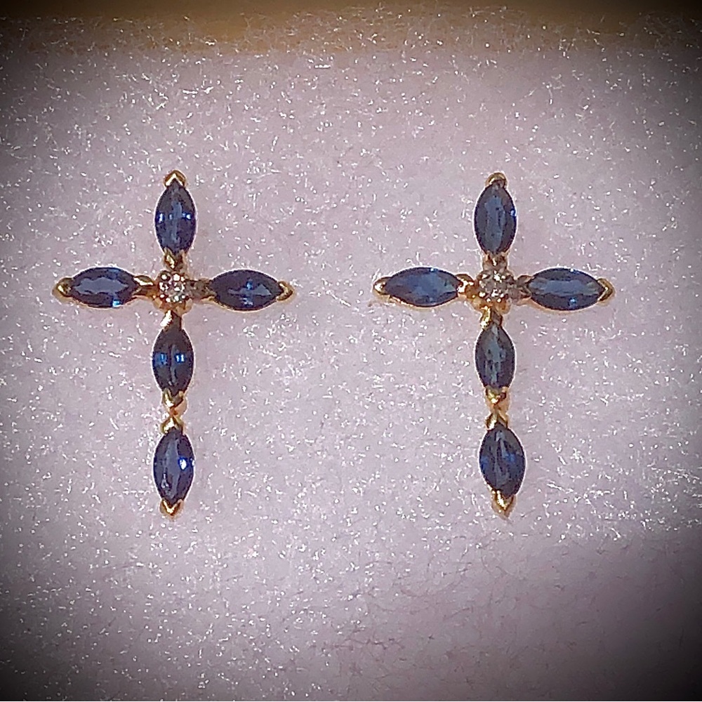 18K Gold Sapphire and Diamond Earrings